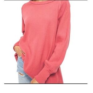 𝅺we The Free  Oversized Faded Red Amelia Thermal Top w/Split Back